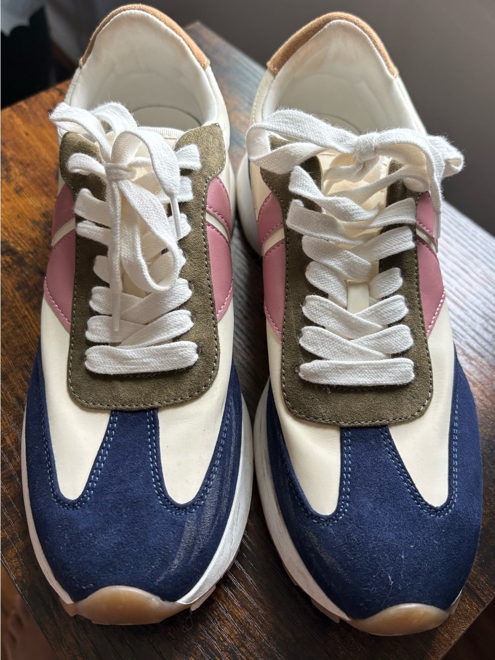 Steve Madden White, Navy, Pink & Olive Retro Runner Sneakers